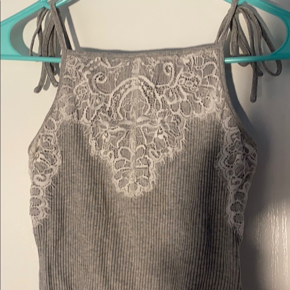Tilly’s Gray Crop Top with White Lace - Picture 2 of 2